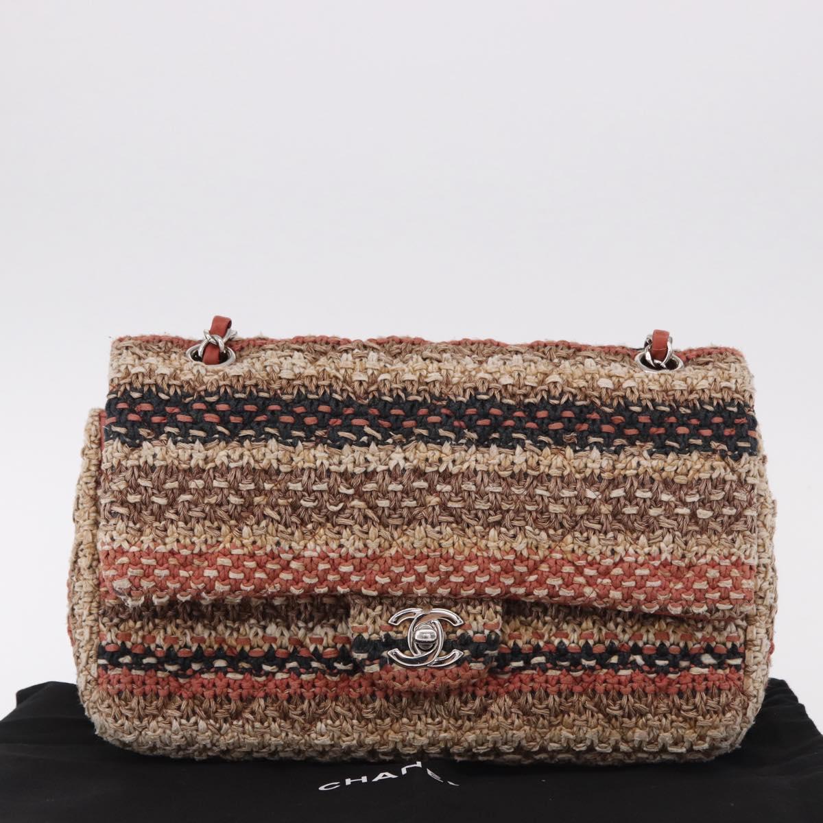 CHANEL Matelasse 25 Chain Shoulder Bag Raffia Multicolor Silver CC Auth 190691SM