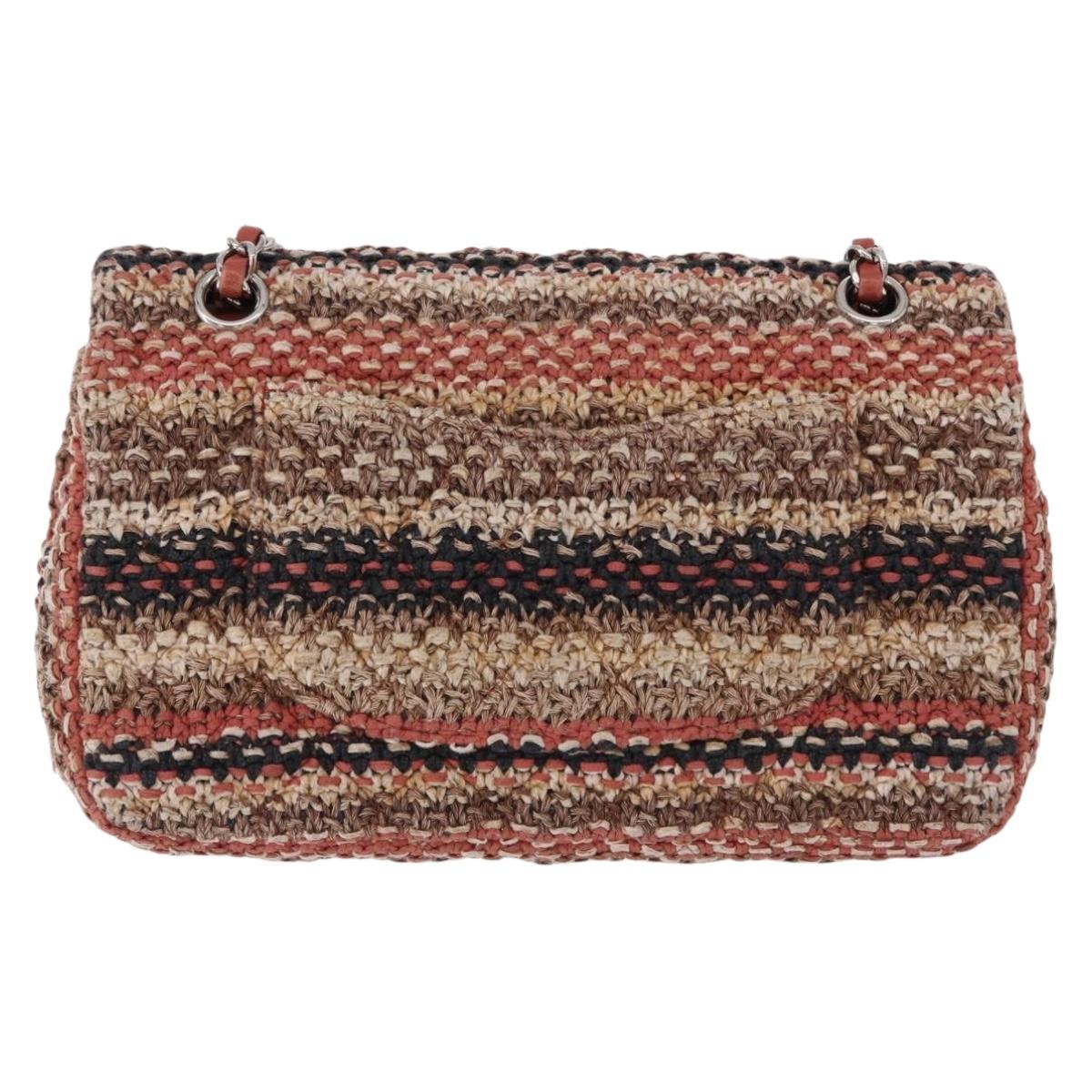 CHANEL Matelasse 25 Chain Shoulder Bag Raffia Multicolor Silver CC Auth 190691SM
