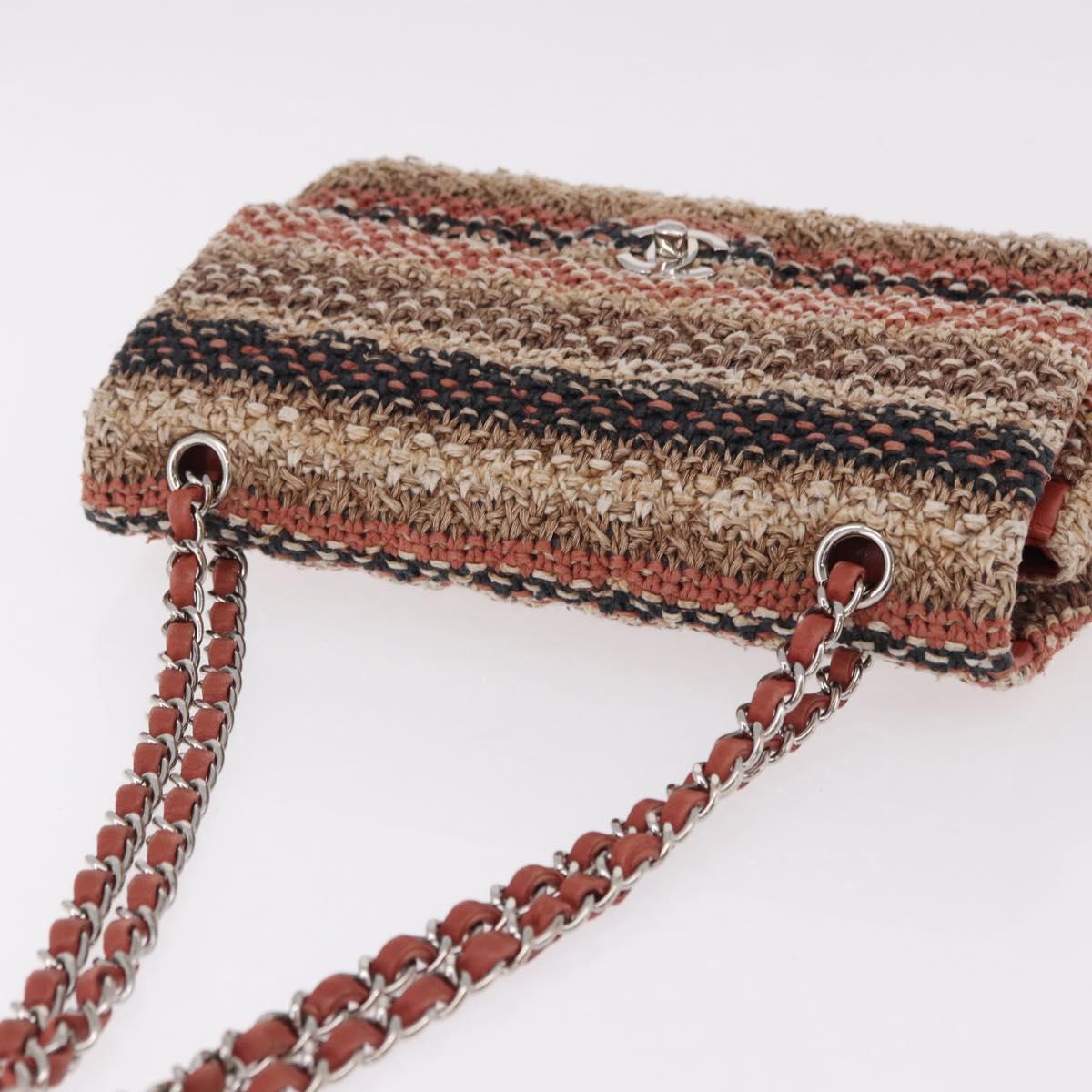 CHANEL Matelasse 25 Chain Shoulder Bag Raffia Multicolor Silver CC Auth 190691SM