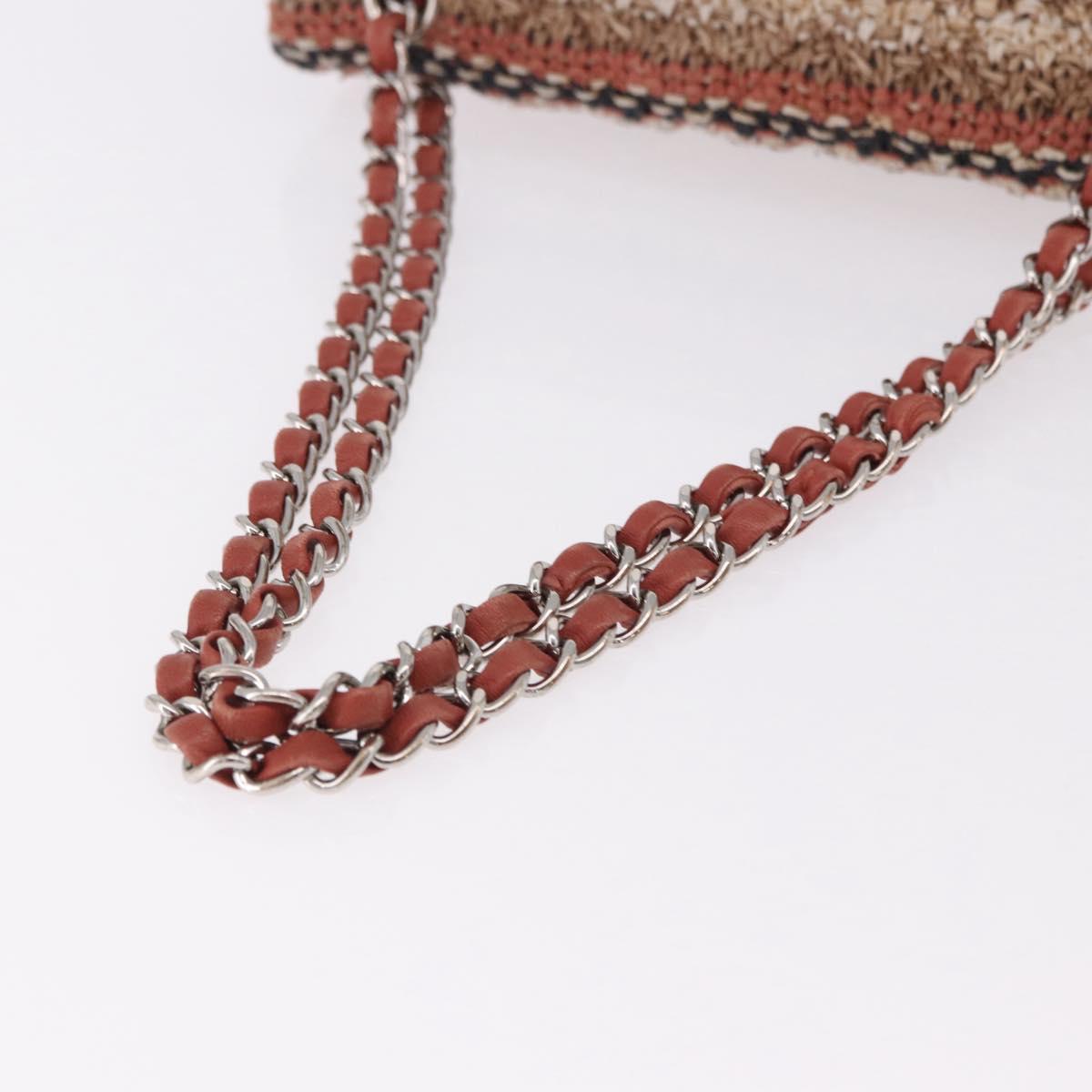 CHANEL Matelasse 25 Chain Shoulder Bag Raffia Multicolor Silver CC Auth 190691SM