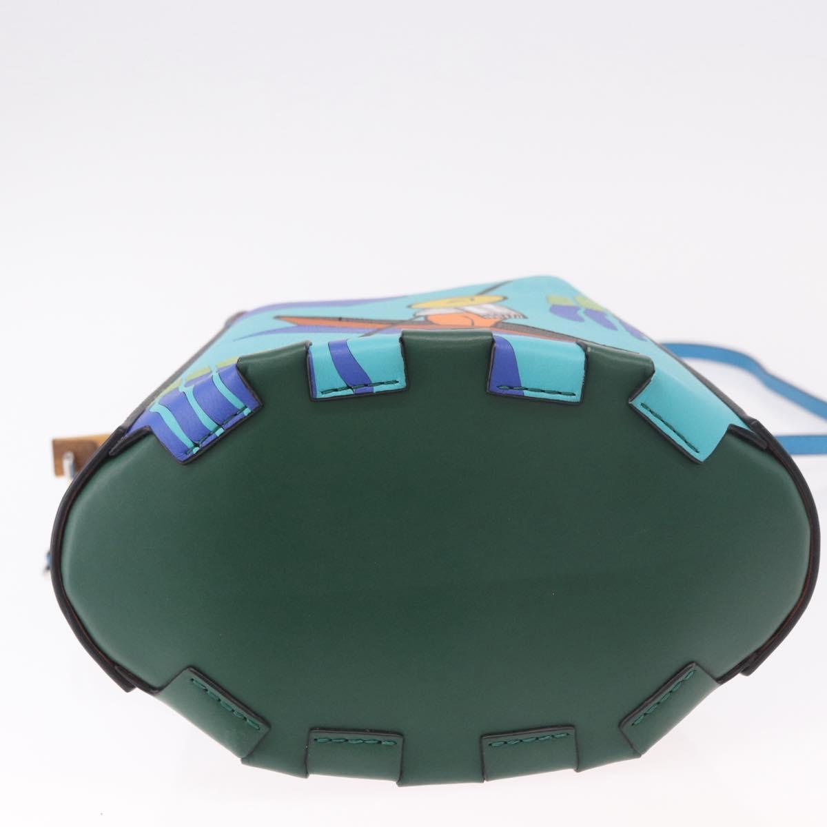 LOEWE KEN PRICE Bamboo Bucket Bag Leather 2way Blue Silver Auth 190693SAM