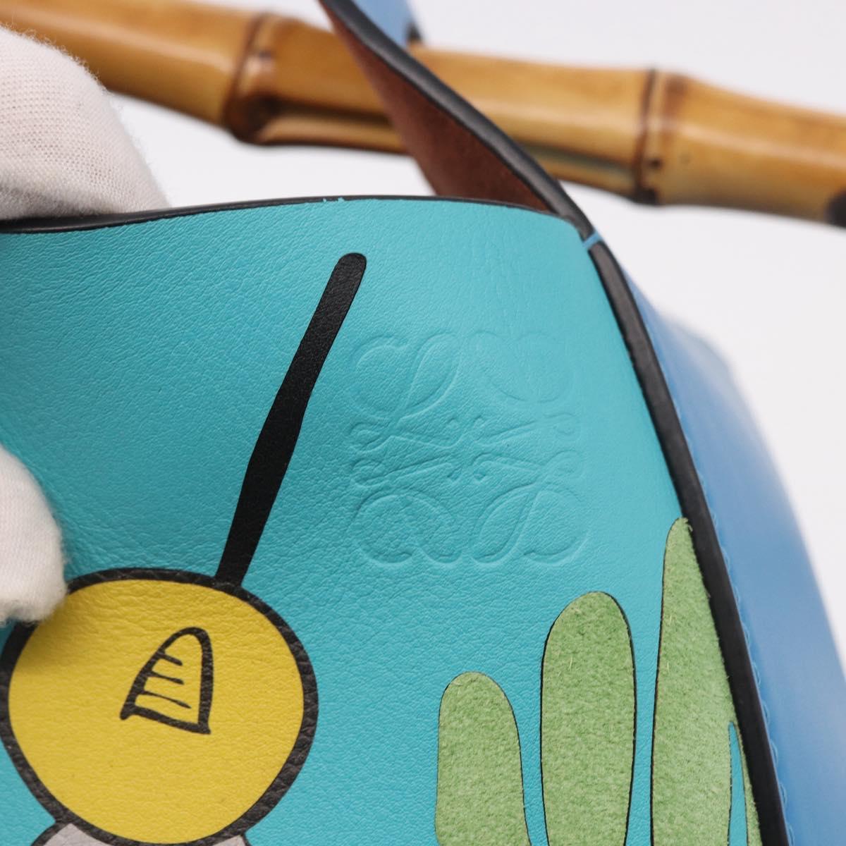 LOEWE KEN PRICE Bamboo Bucket Bag Leather 2way Blue Silver Auth 190693SAM