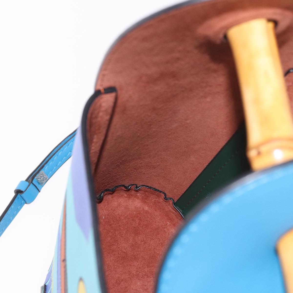 LOEWE KEN PRICE Bamboo Bucket Bag Leather 2way Blue Silver Auth 190693SAM