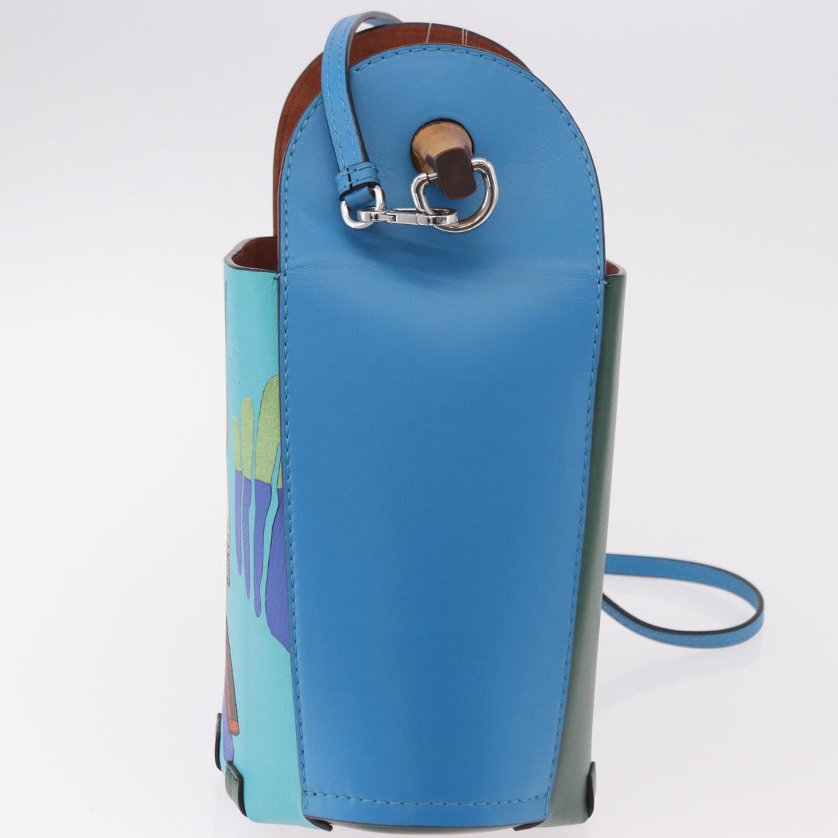 LOEWE KEN PRICE Bamboo Bucket Bag Leather 2way Blue Silver Auth 190693SAM