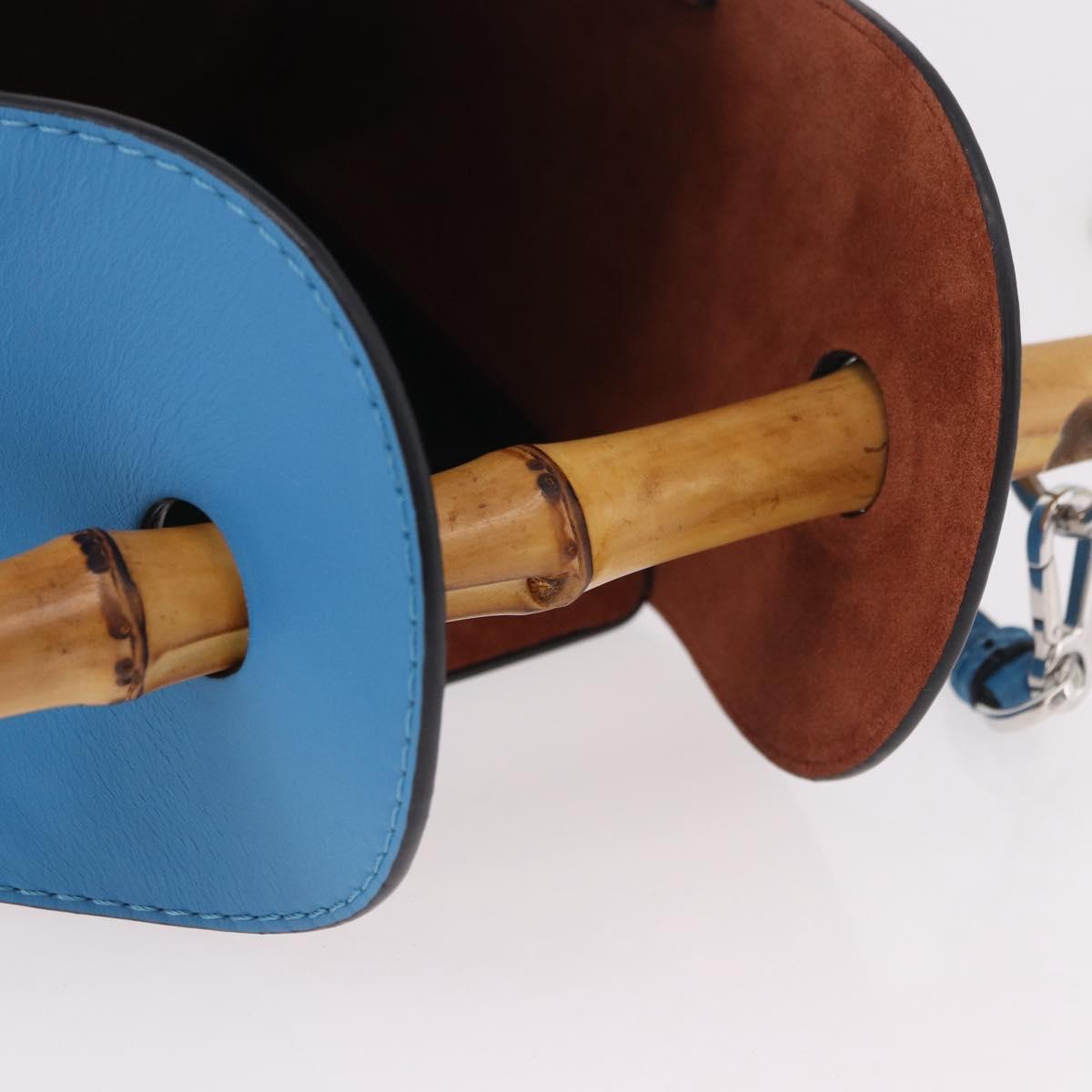 LOEWE KEN PRICE Bamboo Bucket Bag Leather 2way Blue Silver Auth 190693SAM