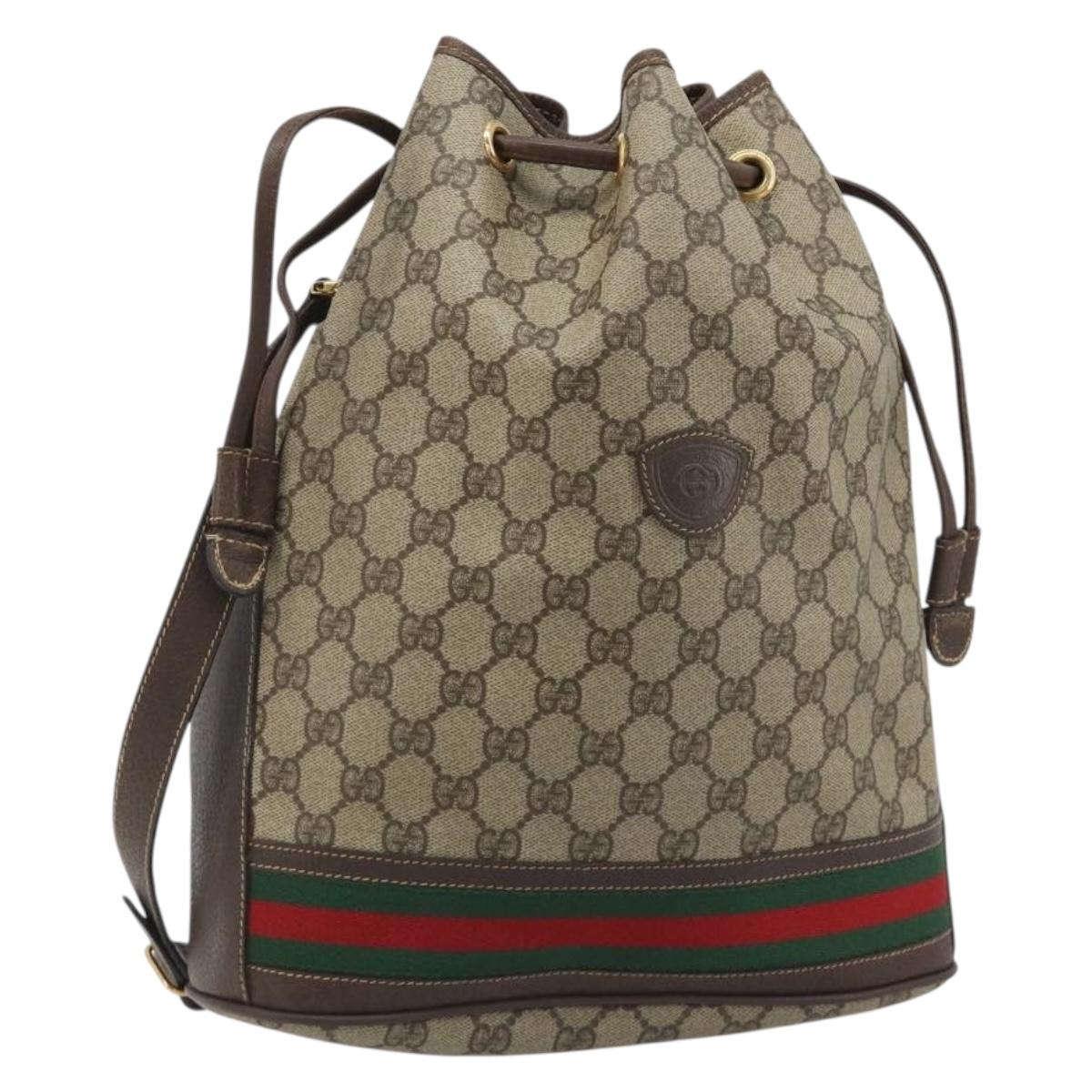 GUCCI GG Supreme Web Sherry Line Bag PVC Beige Gold 001 41 0850 Auth 190712
