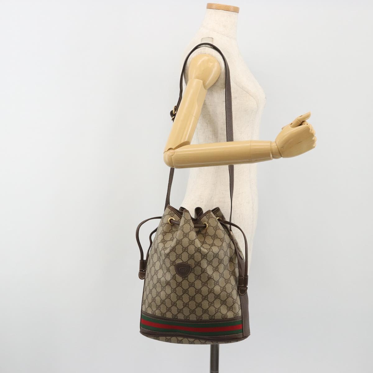 GUCCI GG Supreme Web Sherry Line Bag PVC Beige Gold 001 41 0850 Auth 190712