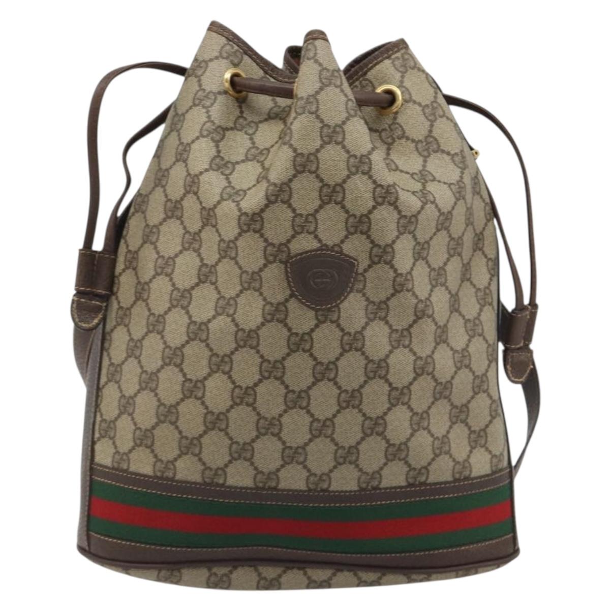 GUCCI GG Supreme Web Sherry Line Bag PVC Beige Gold 001 41 0850 Auth 190712