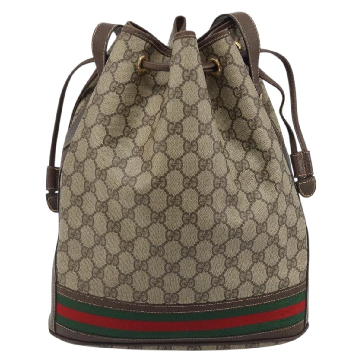 GUCCI GG Supreme Web Sherry Line Bag PVC Beige Gold 001 41 0850 Auth 190712