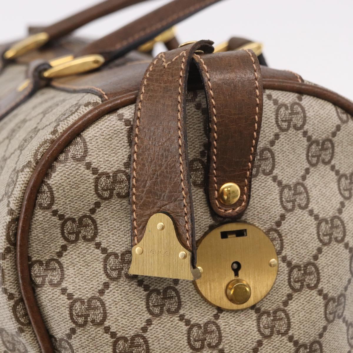 GUCCI GG Supreme Web Sherry Line Boston Bag PVC Beige Gold Auth 190713A