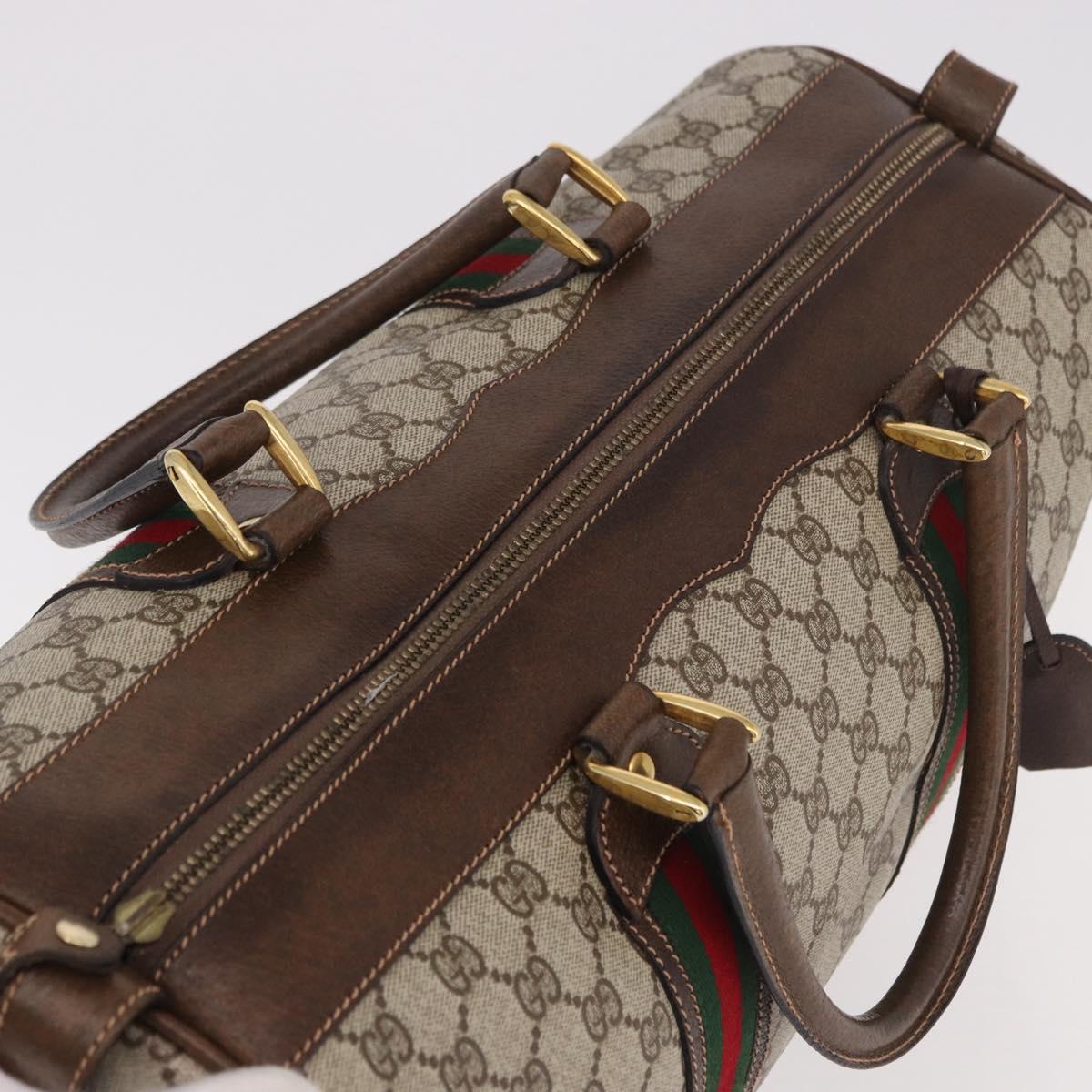 GUCCI GG Supreme Web Sherry Line Boston Bag PVC Beige Gold Auth 190713A