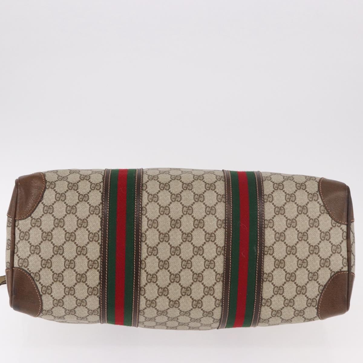 GUCCI GG Supreme Web Sherry Line Boston Bag PVC Beige Gold Auth 190713A