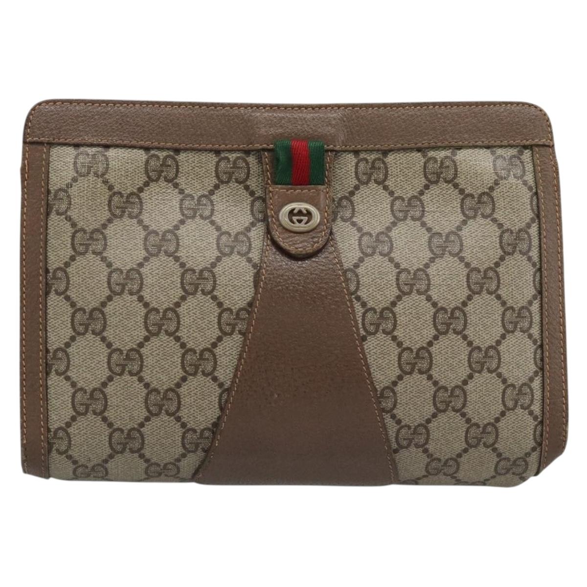 GUCCI GG Supreme Web Sherry Line Bag PVC Beige Gold 156 01 032 Auth 190714