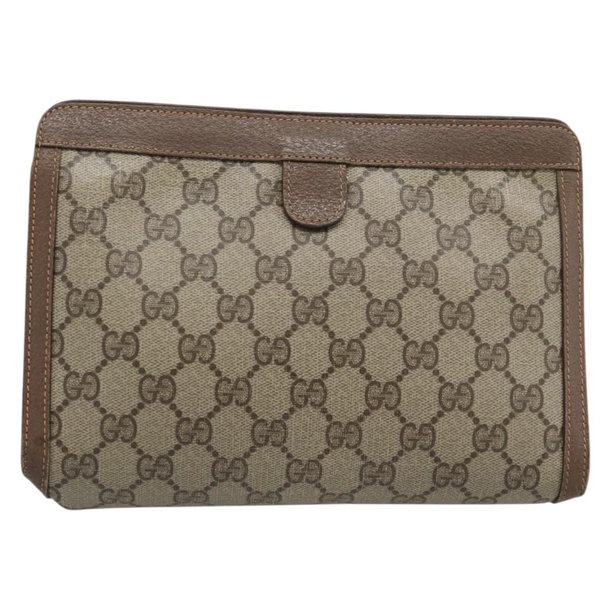 GUCCI GG Supreme Web Sherry Line Bag PVC Beige Gold 156 01 032 Auth 190714
