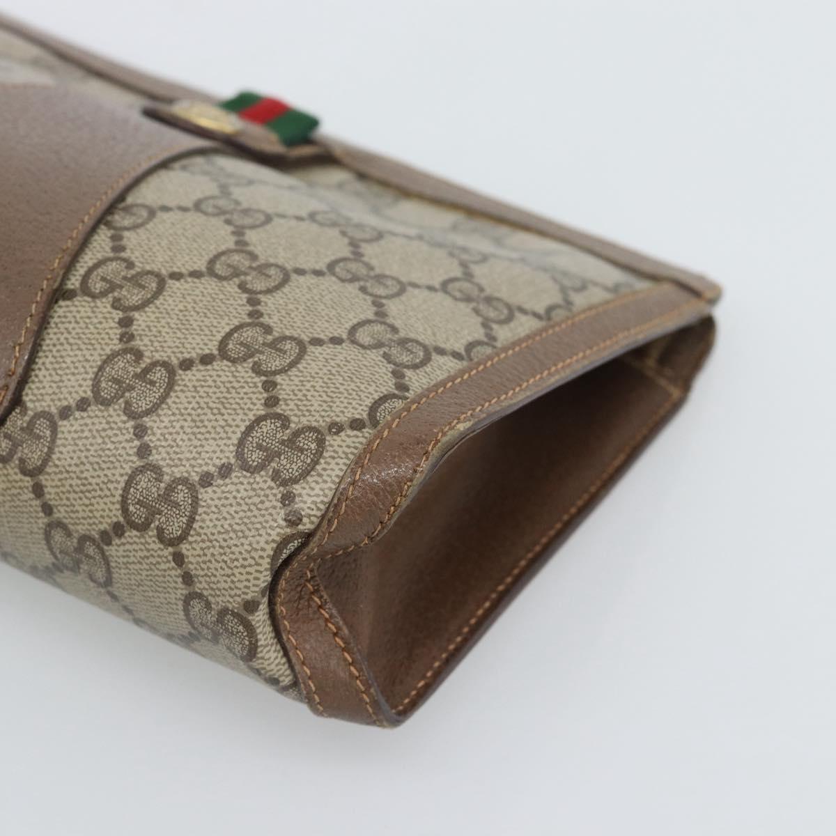GUCCI GG Supreme Web Sherry Line Bag PVC Beige Gold 156 01 032 Auth 190714