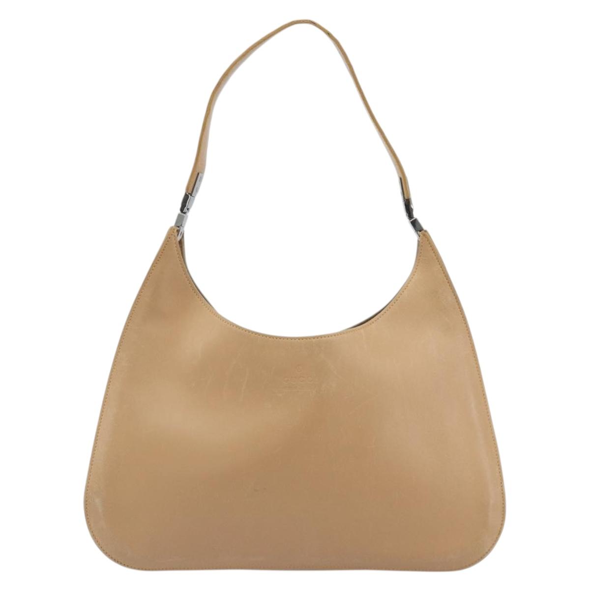 GUCCI Shoulder Bag Leather Beige Silver 001 3767 Auth 190715