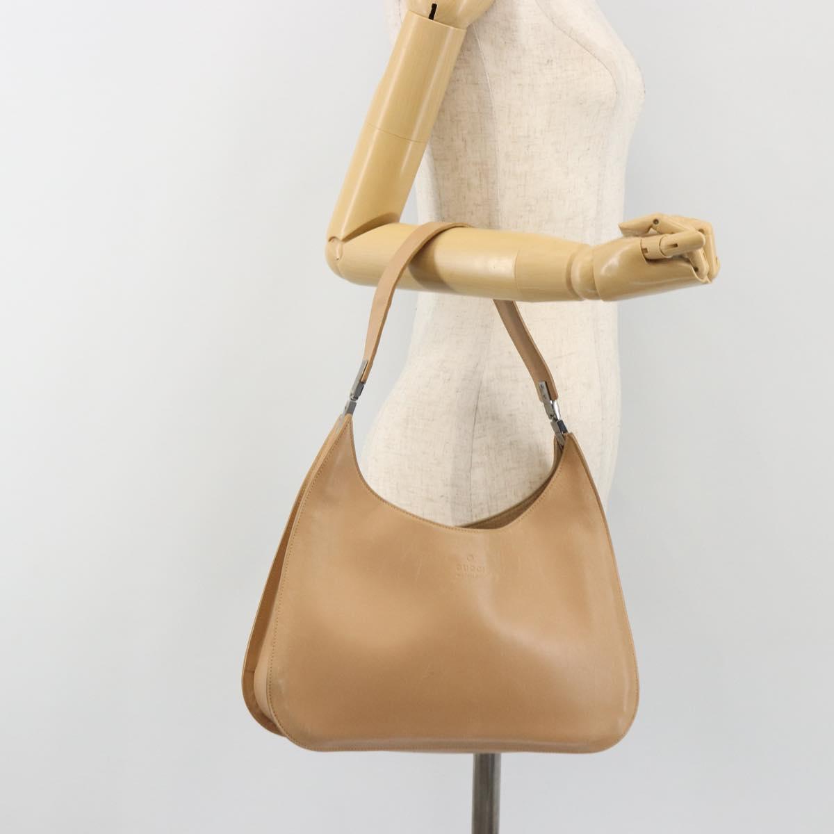 GUCCI Shoulder Bag Leather Beige Silver 001 3767 Auth 190715