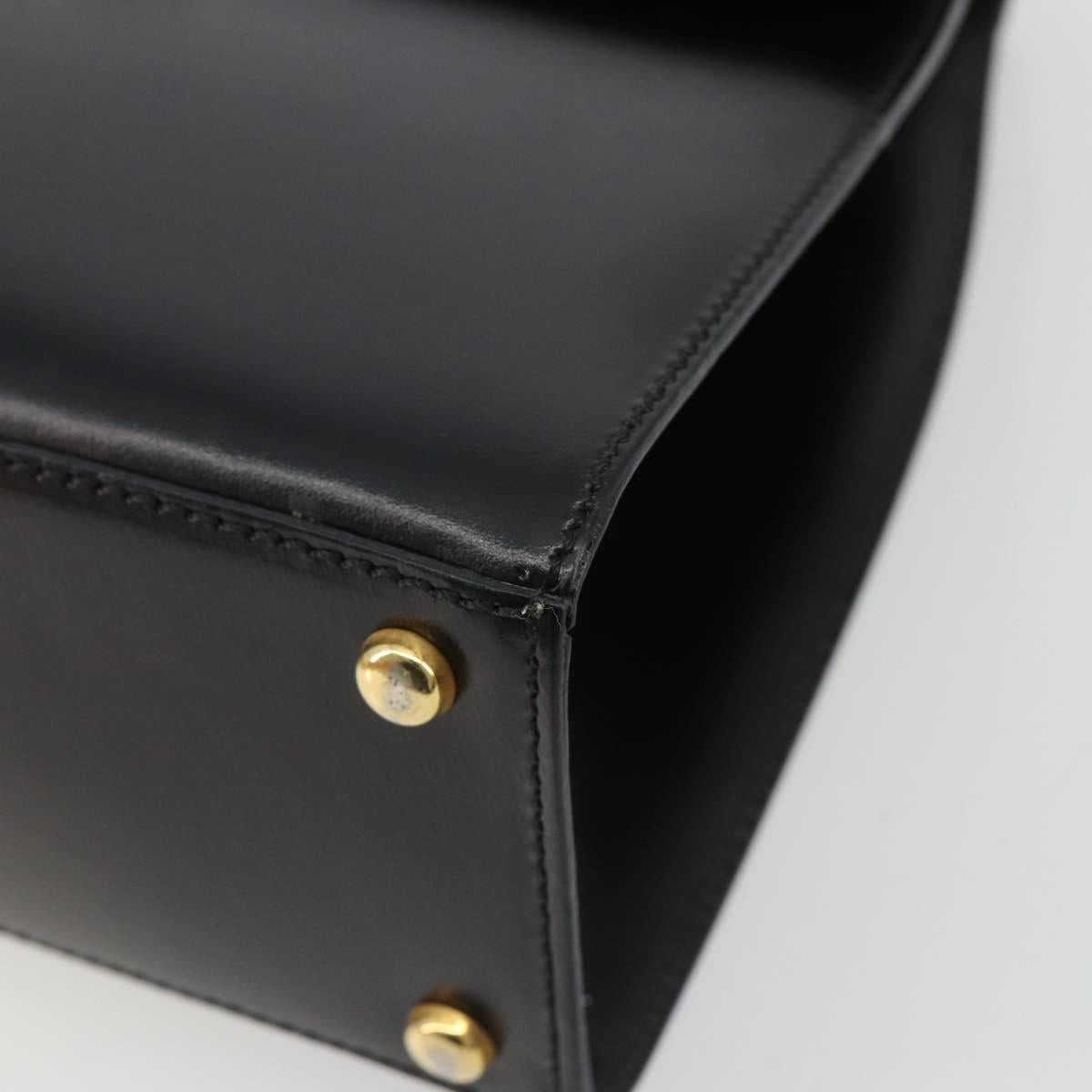 CELINE Circle Hand Bag Leather Black Gold Auth 190716V