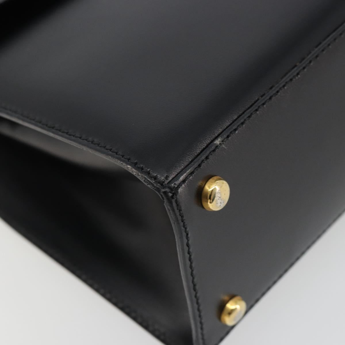 CELINE Circle Hand Bag Leather Black Gold Auth 190716V