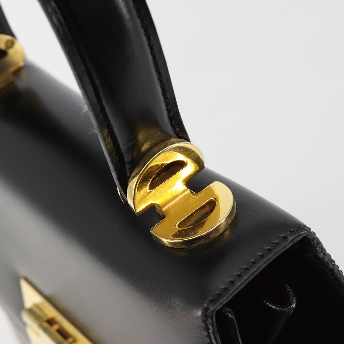 CELINE Circle Hand Bag Leather Black Gold Auth 190716V