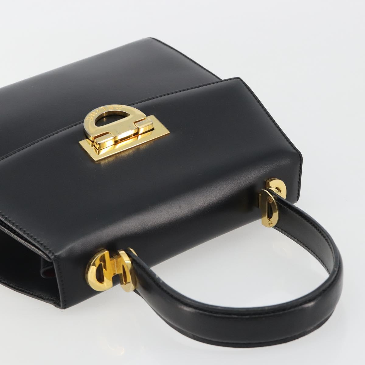 CELINE Circle Hand Bag Leather Black Gold Auth 190716V