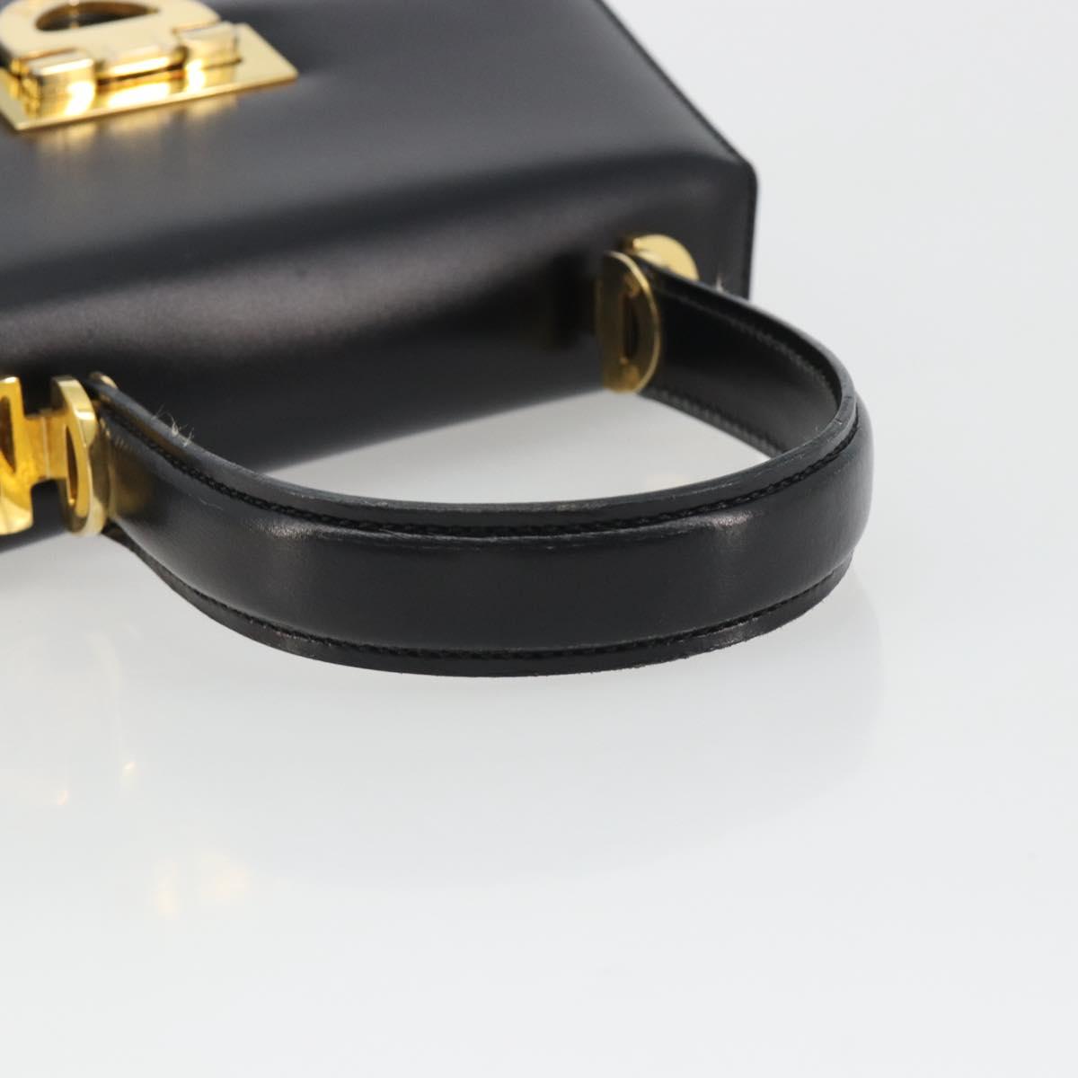 CELINE Circle Hand Bag Leather Black Gold Auth 190716V