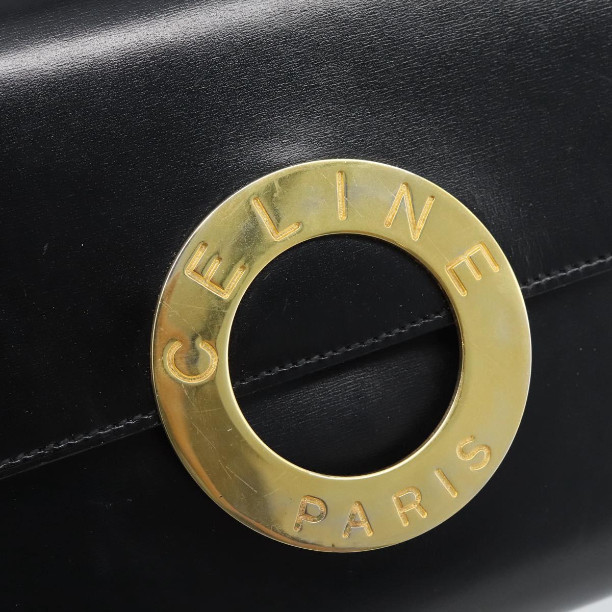 CELINE Circle Shoulder Bag Leather Black Gold Auth 190717A