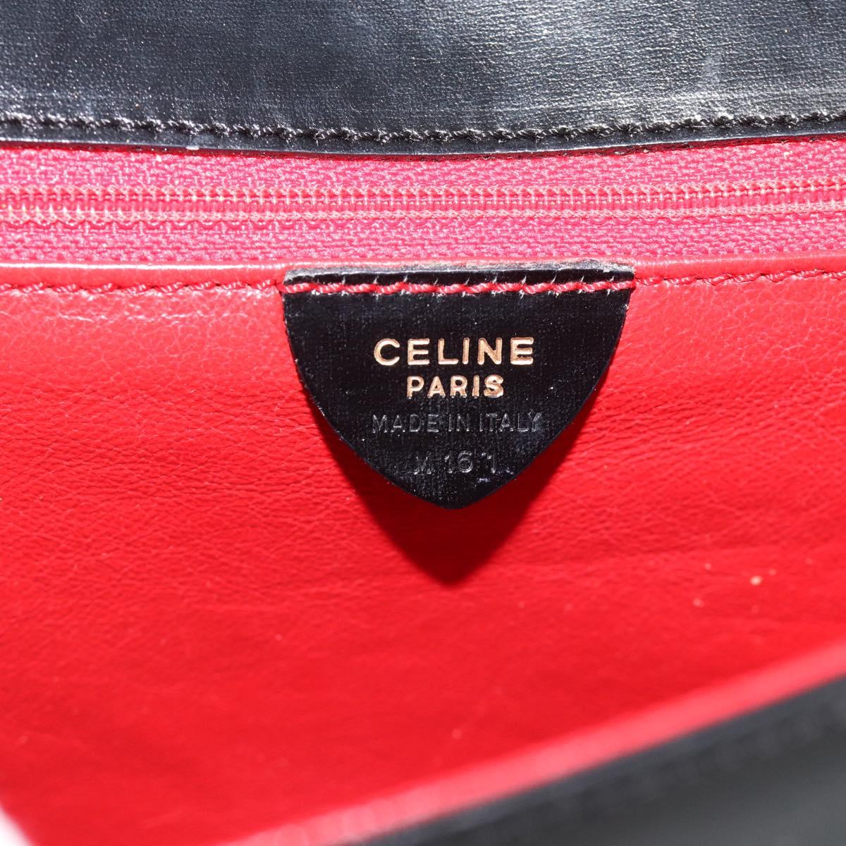 CELINE Circle Shoulder Bag Leather Black Gold Auth 190717A
