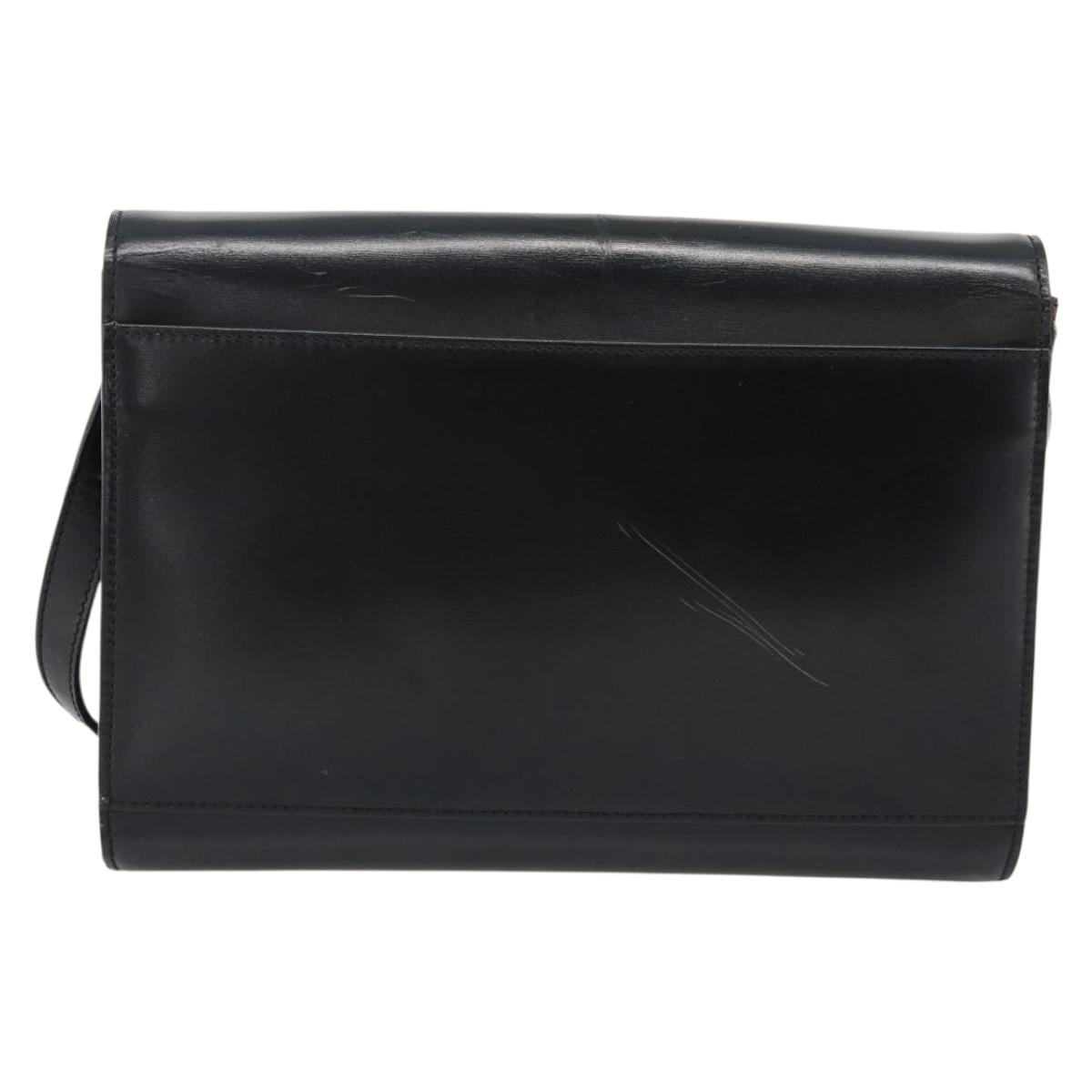 CELINE Circle Shoulder Bag Leather Black Gold Auth 190717A