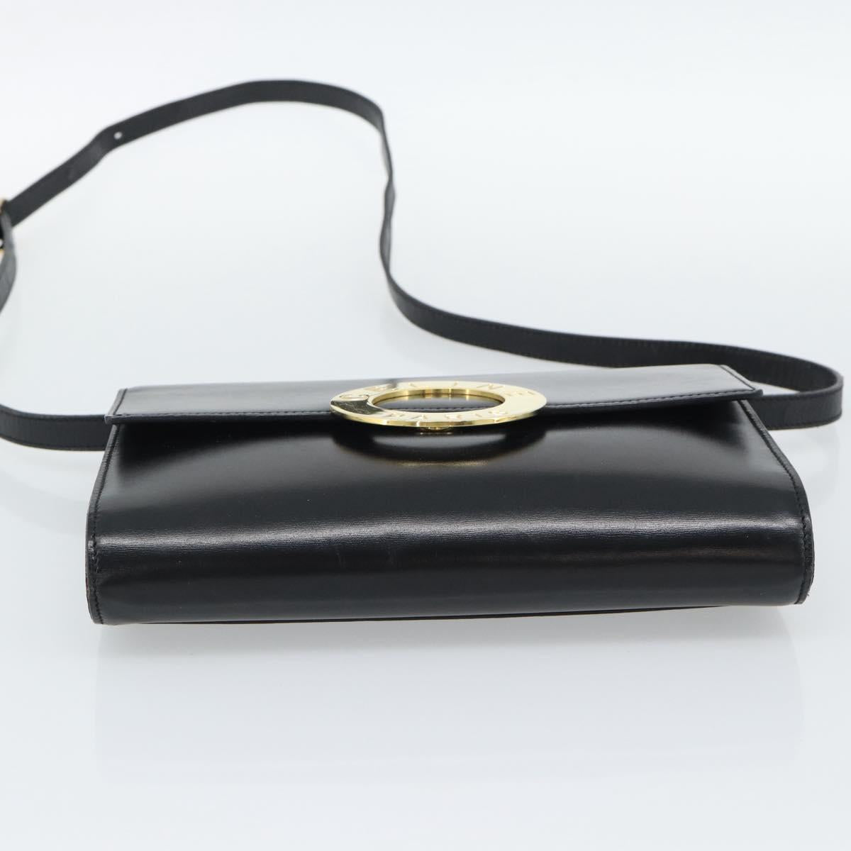 CELINE Circle Shoulder Bag Leather Black Gold Auth 190717A