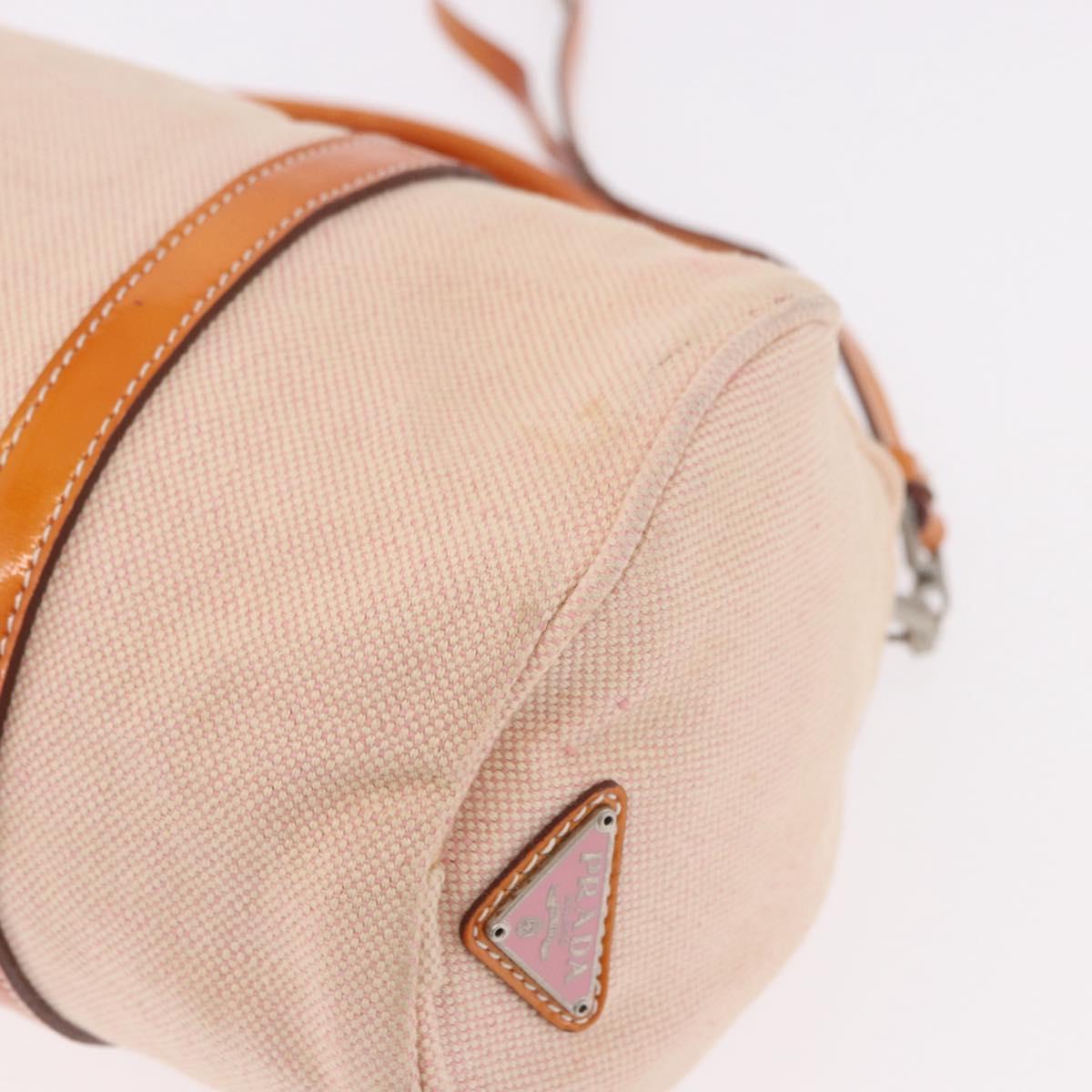 PRADA Hand Bag Canvas 2way Beige Silver Auth 190718