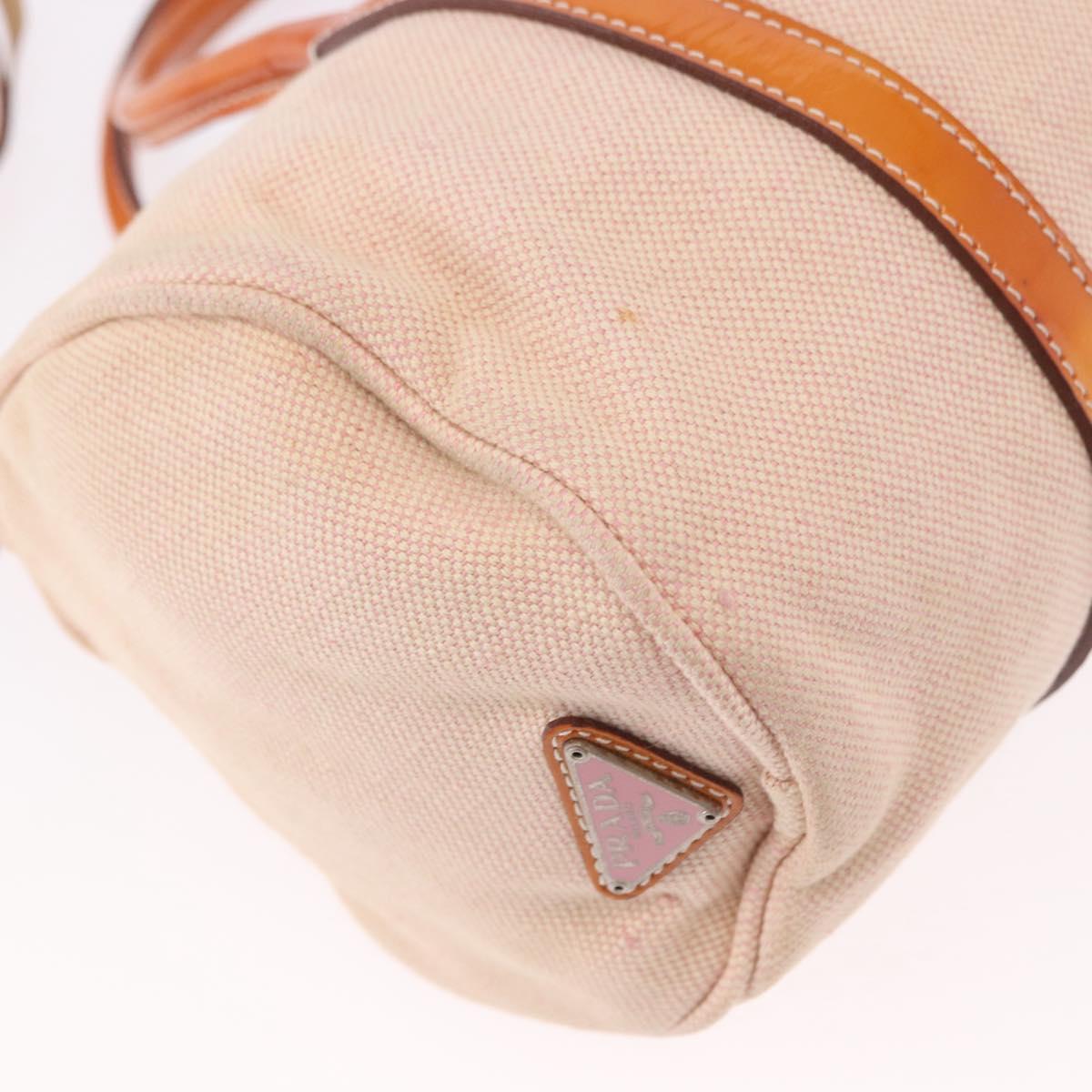 PRADA Hand Bag Canvas 2way Beige Silver Auth 190718