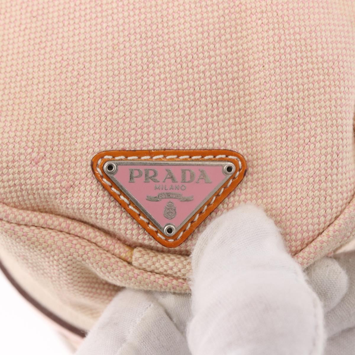 PRADA Hand Bag Canvas 2way Beige Silver Auth 190718