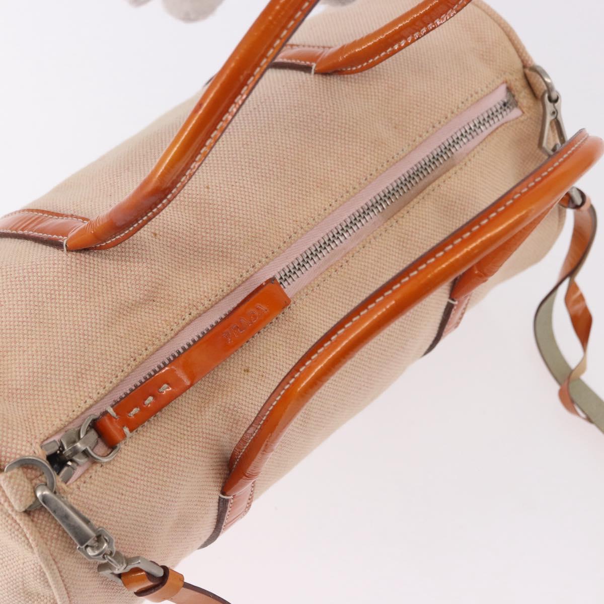 PRADA Hand Bag Canvas 2way Beige Silver Auth 190718