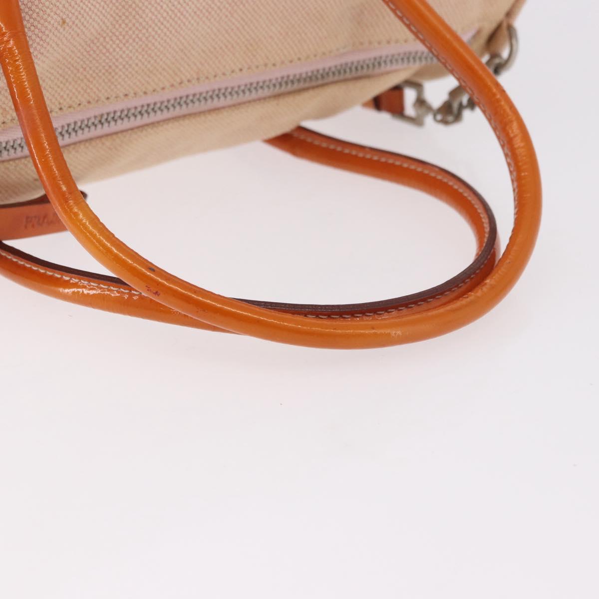 PRADA Hand Bag Canvas 2way Beige Silver Auth 190718