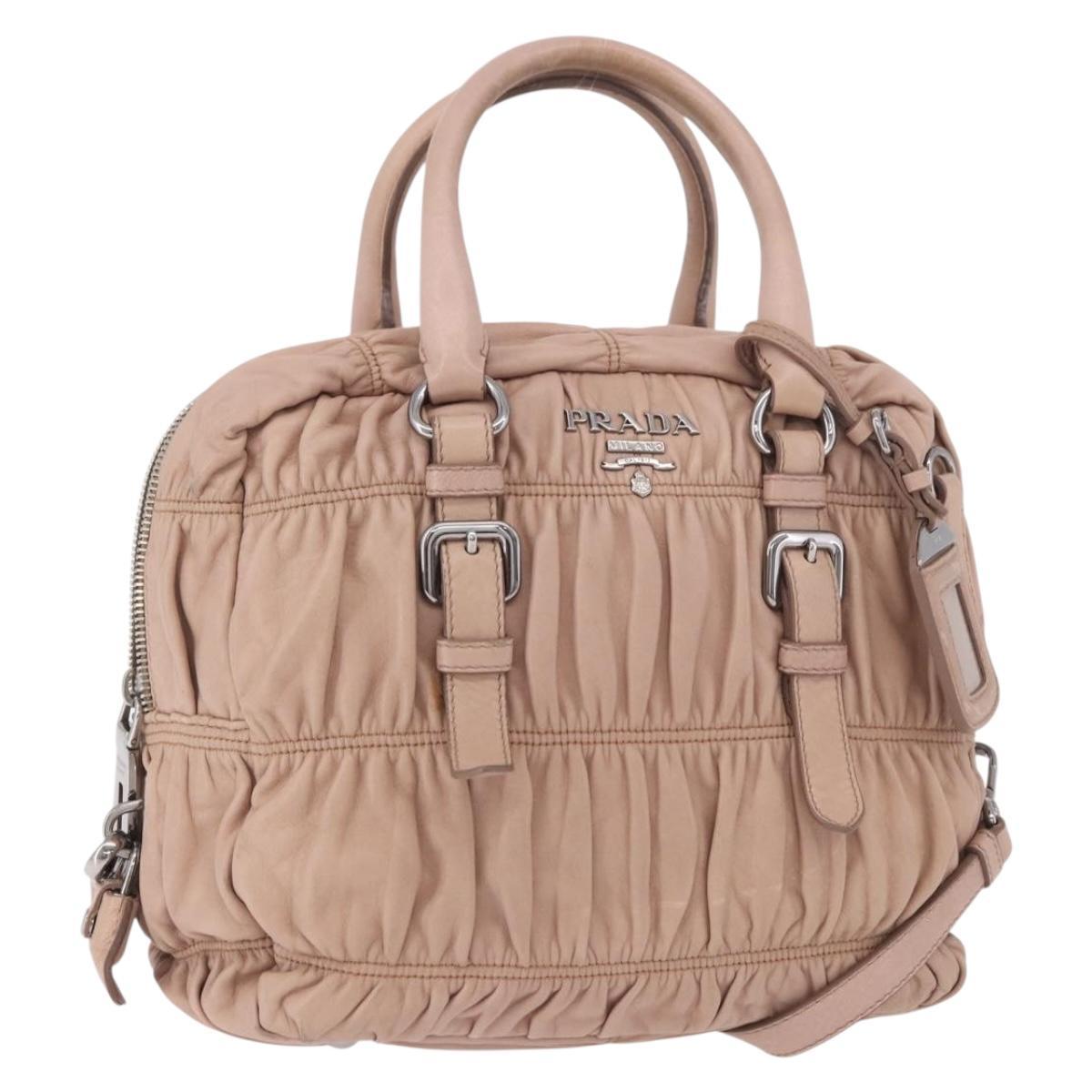 PRADA Gathered Hand Bag Leather 2way Pink Silver Auth 190719V