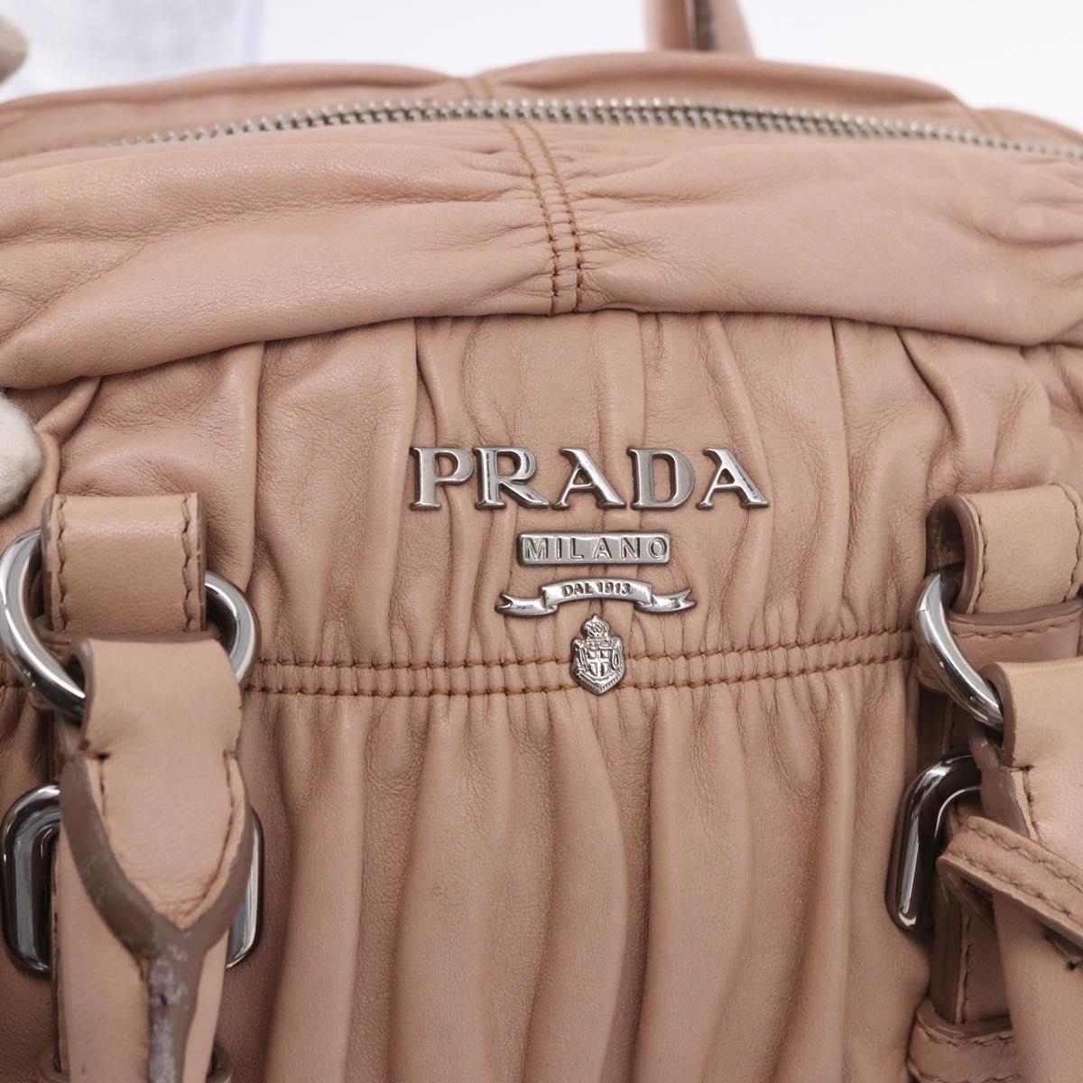PRADA Gathered Hand Bag Leather 2way Pink Silver Auth 190719V