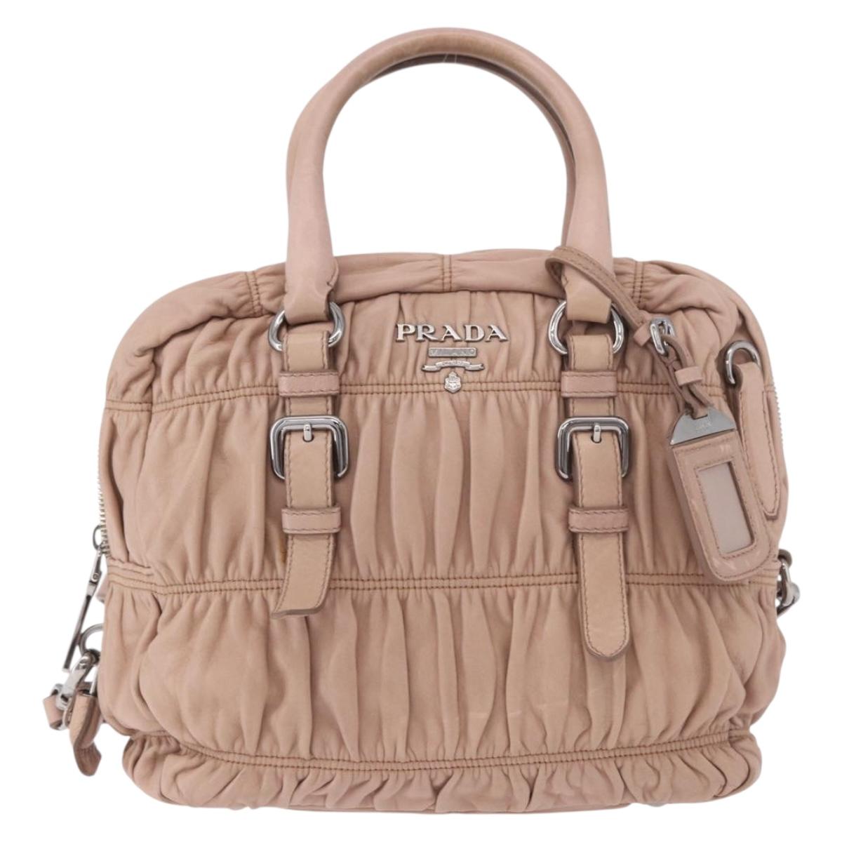 PRADA Gathered Hand Bag Leather 2way Pink Silver Auth 190719V