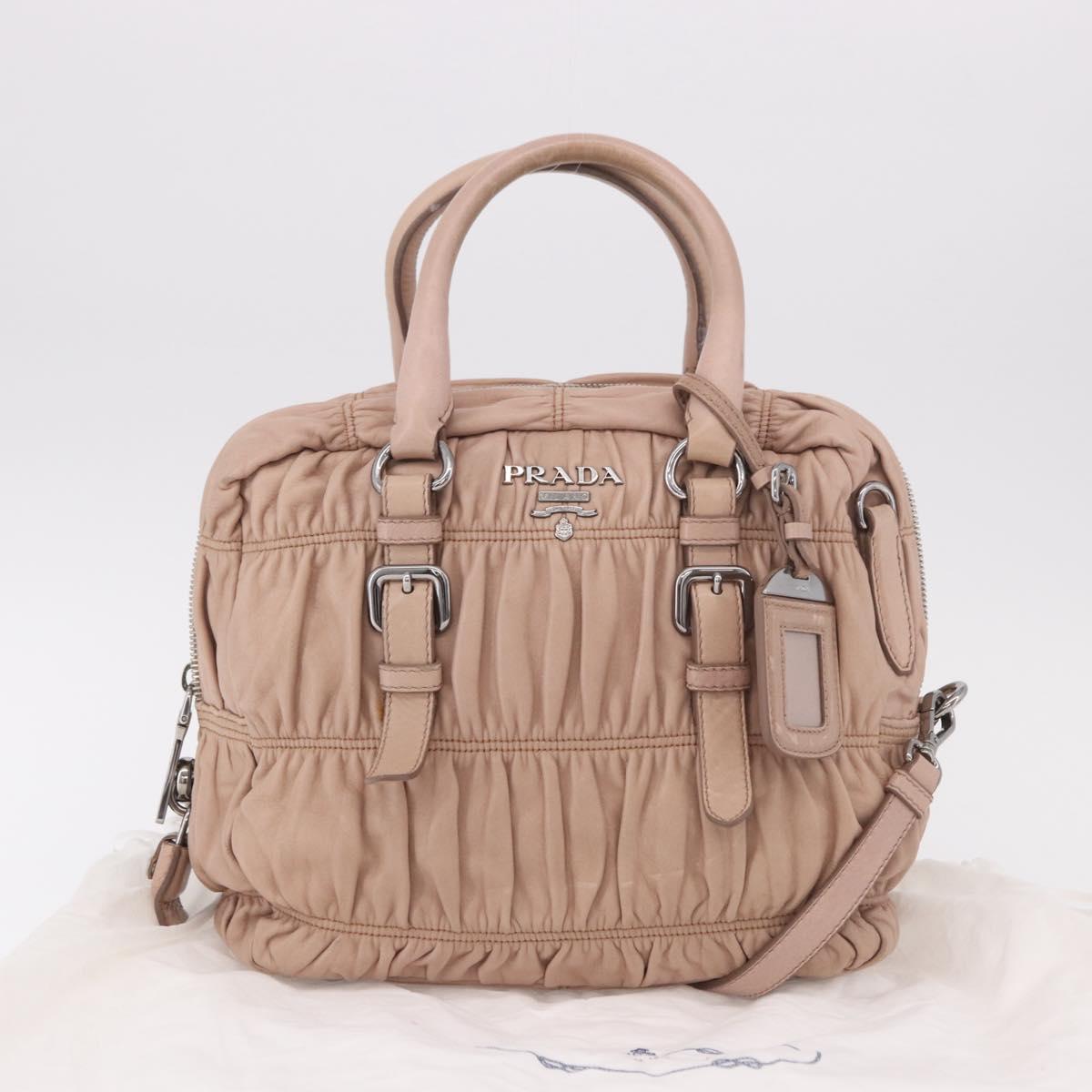 PRADA Gathered Hand Bag Leather 2way Pink Silver Auth 190719V