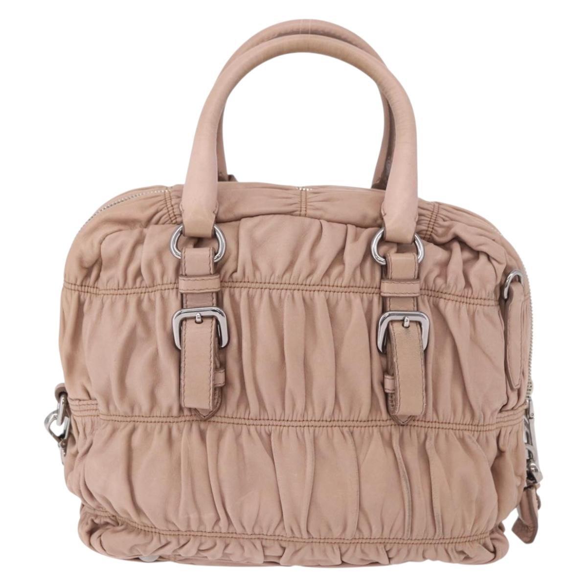PRADA Gathered Hand Bag Leather 2way Pink Silver Auth 190719V
