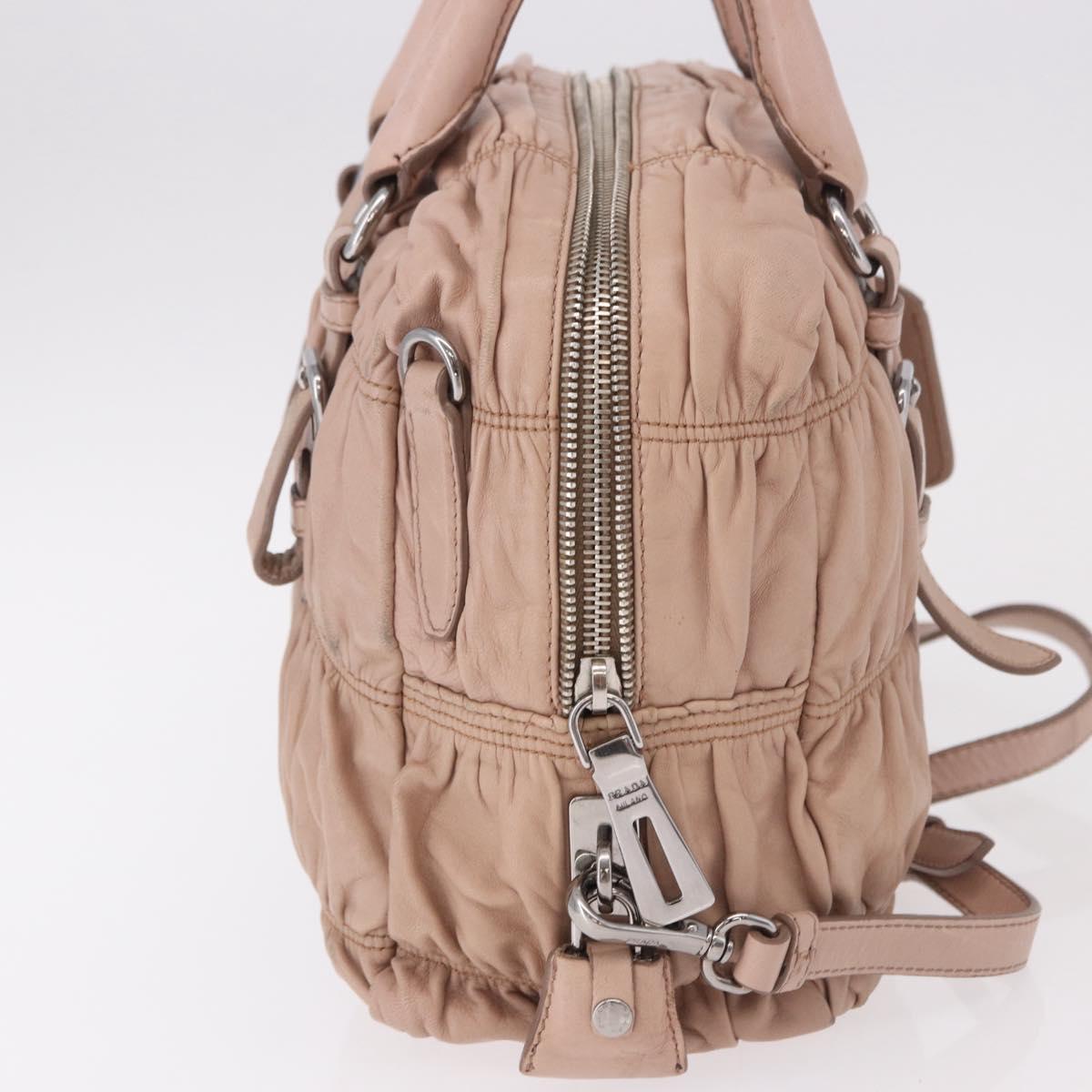 PRADA Gathered Hand Bag Leather 2way Pink Silver Auth 190719V