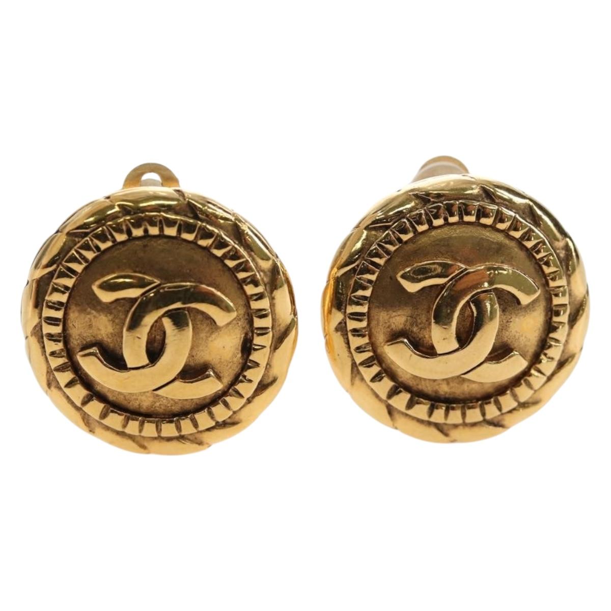 CHANEL COCO Mark Earring Metal Gold Tone CC Auth 190722M