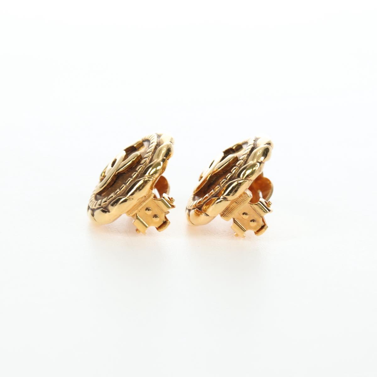 CHANEL COCO Mark Earring Metal Gold Tone CC Auth 190722M