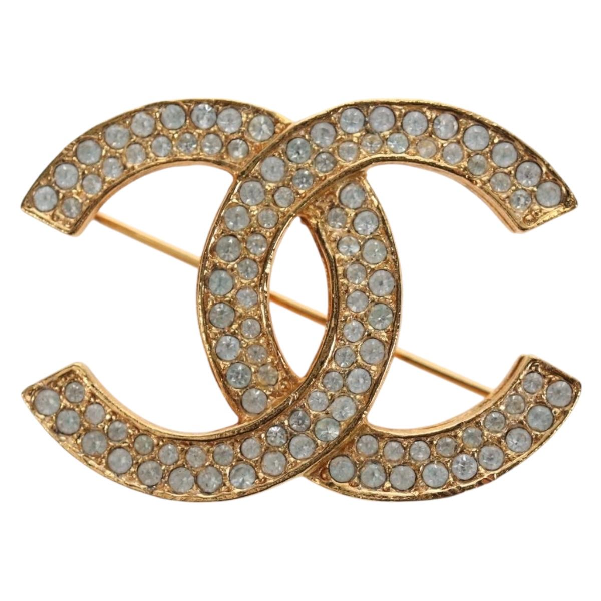 CHANEL COCO Mark Brooch Metal Gold Tone CC Auth 190723M