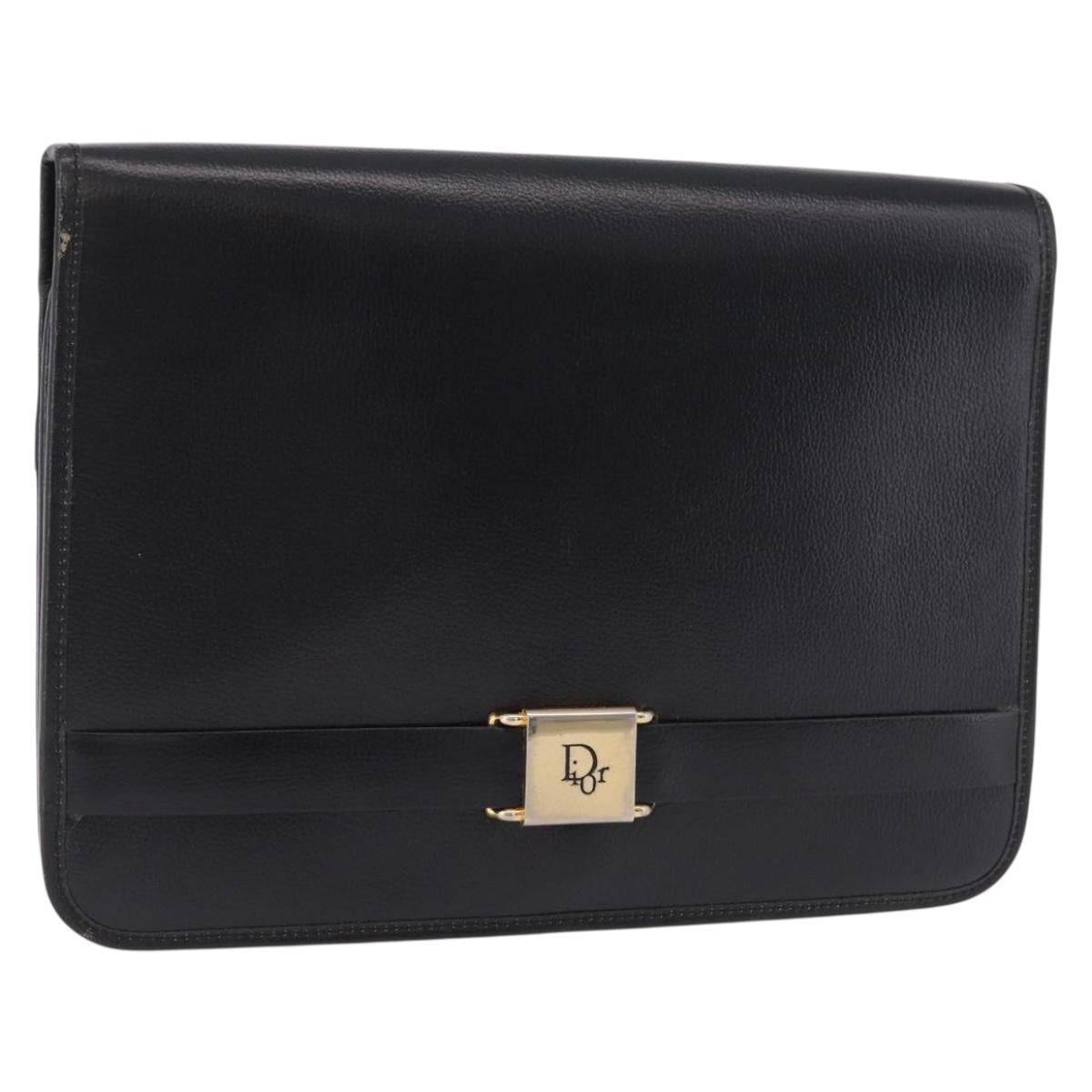 Christian Dior Shoulder Bag Leather Black Gold Auth 190740