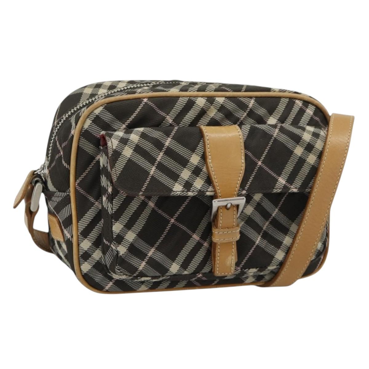 BURBERRY Nova Check Shoulder Bag Brown Silver Auth 190741