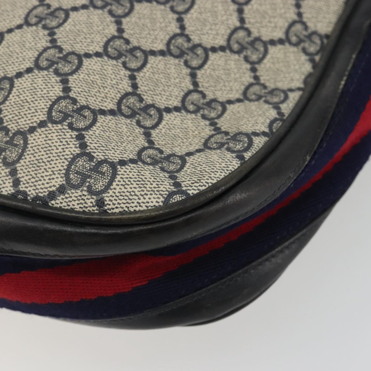 GUCCI GG Supreme Shoulder Bag PVC Leather Navy Gold Auth 190743