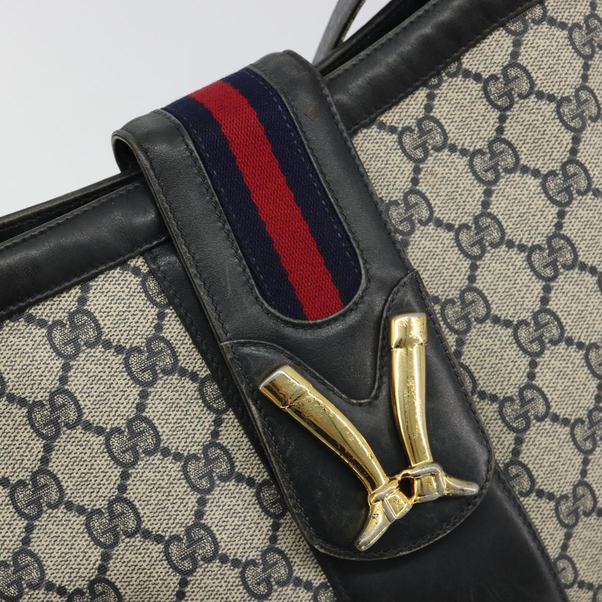 GUCCI GG Supreme Shoulder Bag PVC Leather Navy Gold Auth 190743