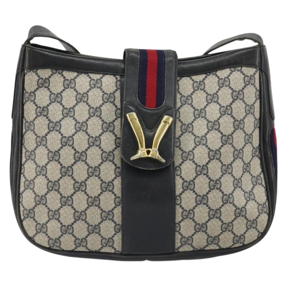 GUCCI GG Supreme Shoulder Bag PVC Leather Navy Gold Auth 190743