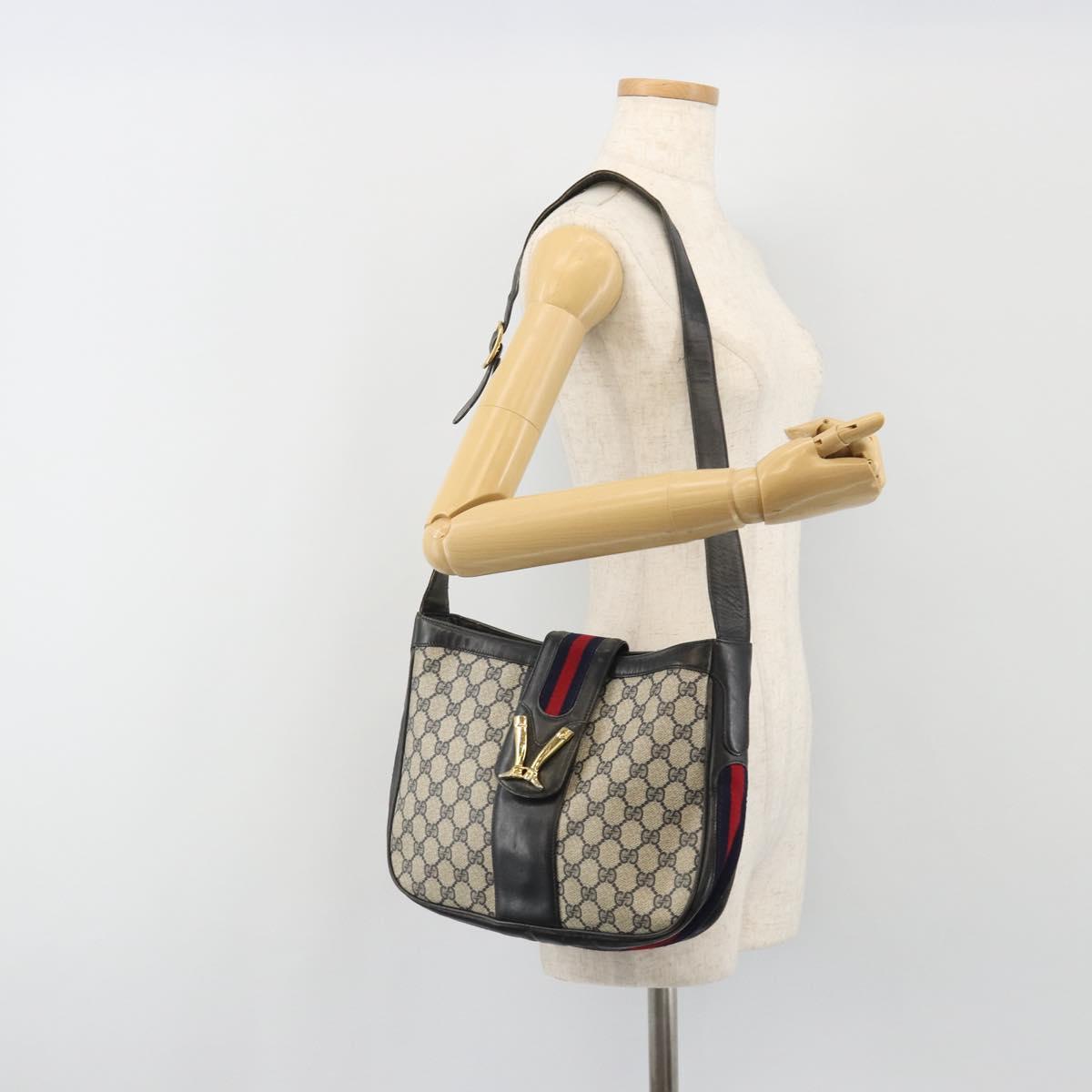 GUCCI GG Supreme Shoulder Bag PVC Leather Navy Gold Auth 190743